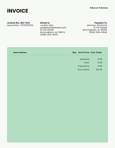 Invoice template: green box