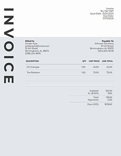 Template: Auto Repair Invoice Templates