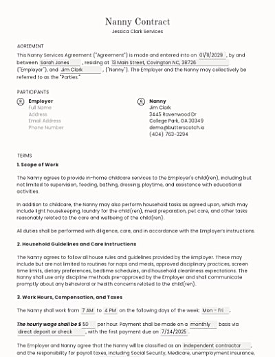 Nanny Contracts template