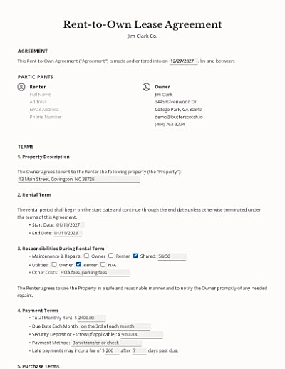 Rent-to-Own Lease Agreements template