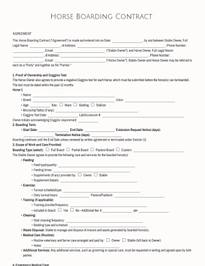 Horse Boarding Contracts template