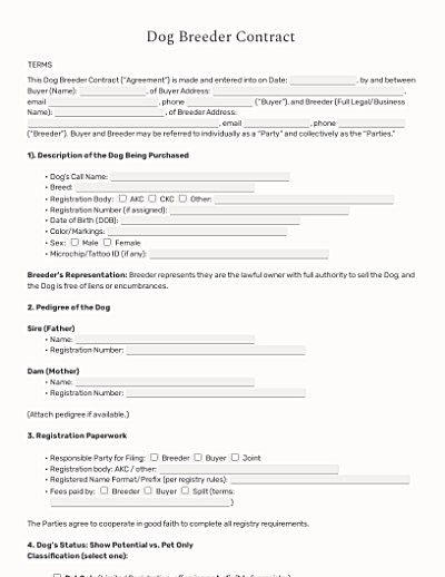 Dog Breeder Contracts template