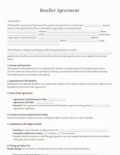 Reseller Agreements template
