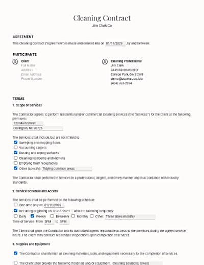 Cleaning Contracts template