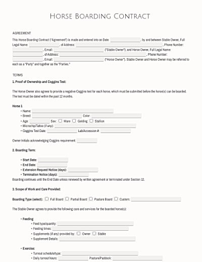 Horse Boarding Contracts template