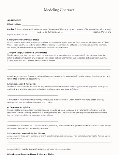 Modeling Contracts template
