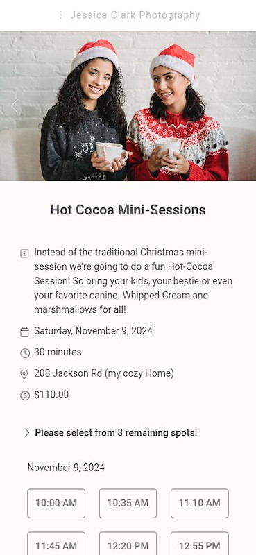 Hot cocoa mini session example