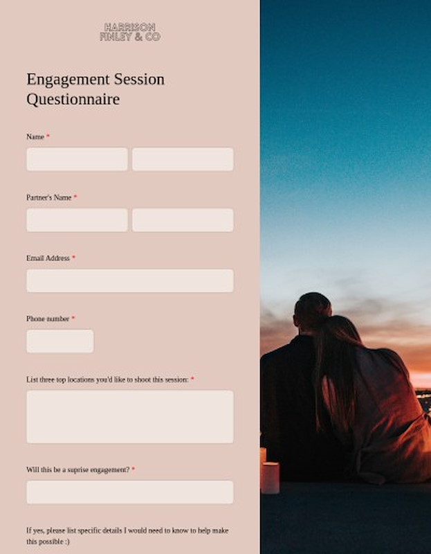 Questionnaire for engagement session photography