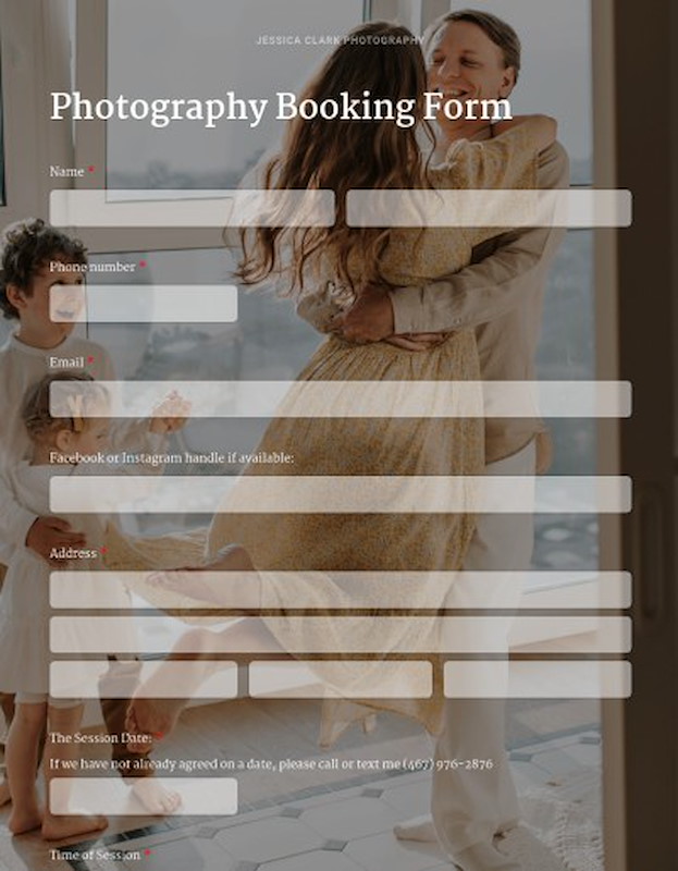 Booking form for photographers