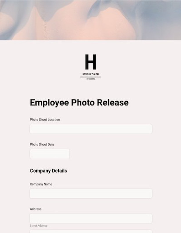 Photo release form for employee photographs