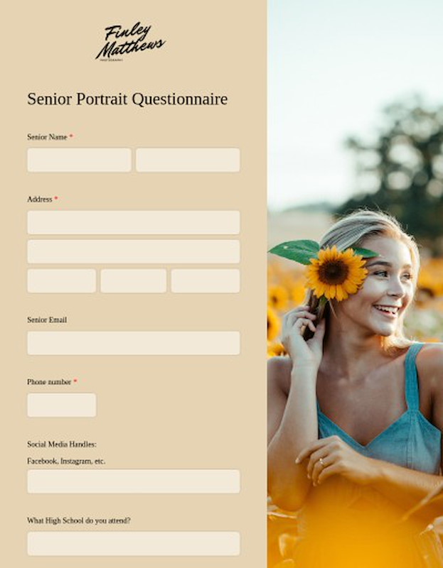 Questionnaire for senior portrait photography