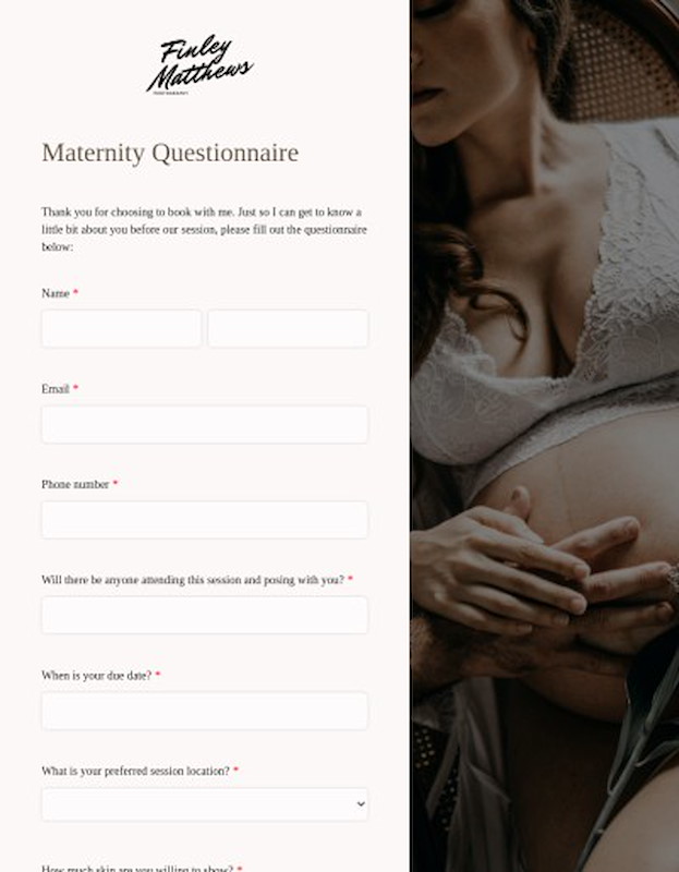 Questionnaire for maternity photography