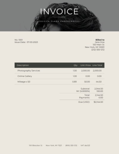 Portrait photography invoice template