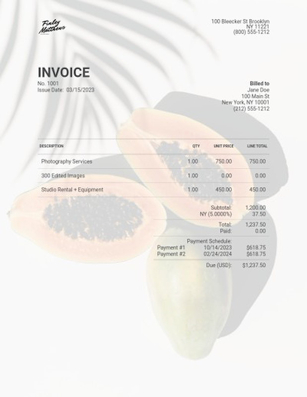 Food photography invoice template