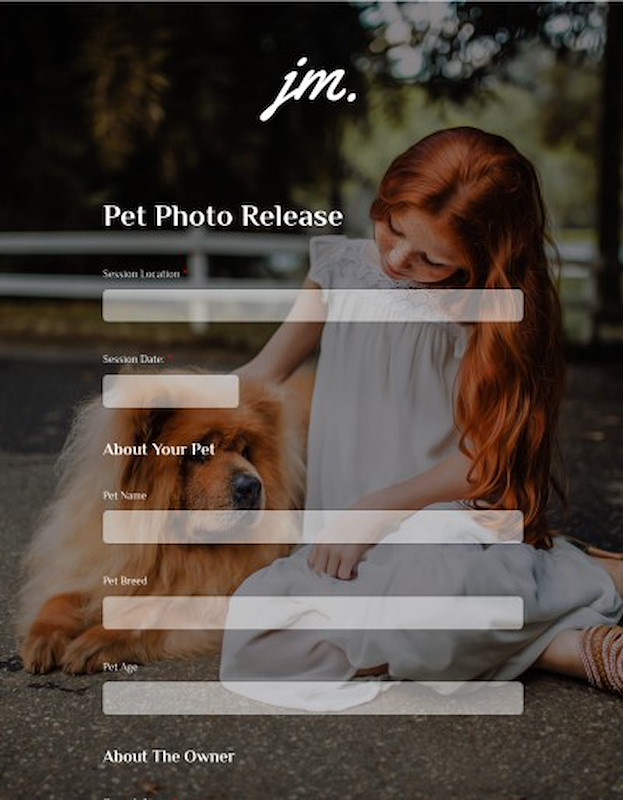 Photo release form for pet photography