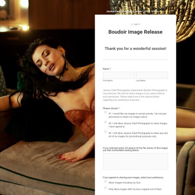 Model release for a boudoir session
