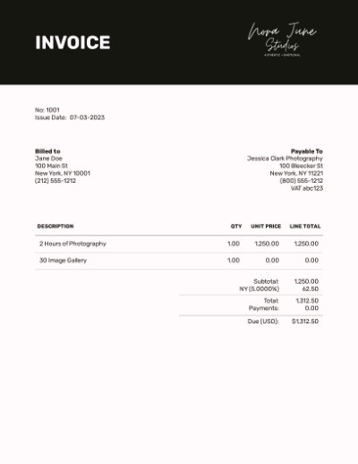 Photo shoot invoice template