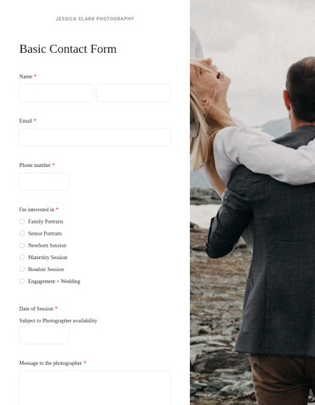Basic contact form for photographers