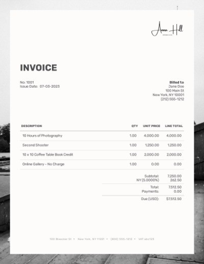 Wedding photography invoice template
