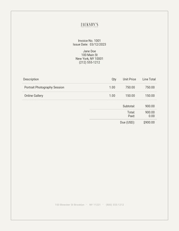 Sample photography invoice template