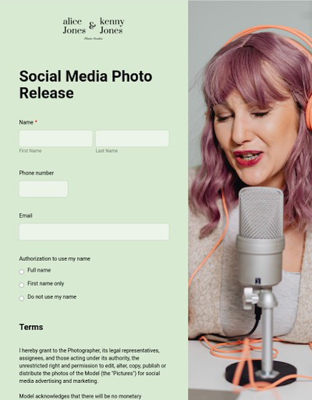 Social media photo release form
