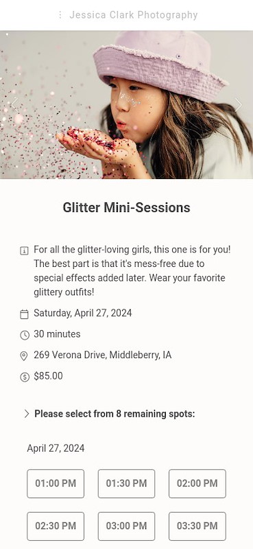 Glitter mini session example