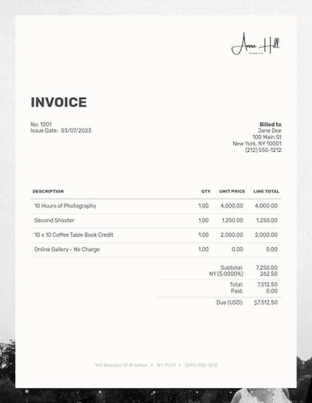 Photographer Invoices - Lightfolio
